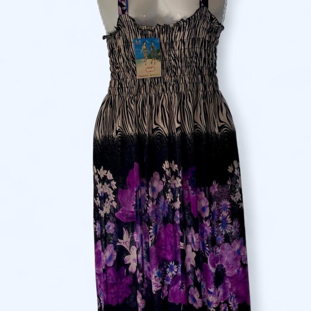 Floral Maxi Dress with Purple and Black Design Fashion Mini NWT! L